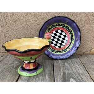 Certified International Sue Zipkin Rose Pedestal Bowl & Harlequin Bowl (B14)